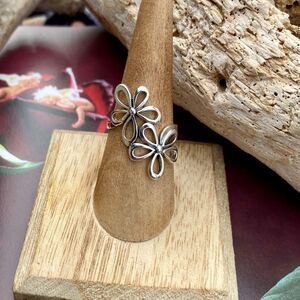 Large Double Flower Sterling Silver Ring. Boho Ring